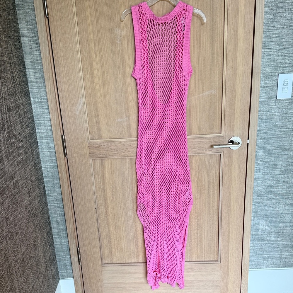 Beach Riot Pink Crochet Knit Swim Coverup Maxi Dress